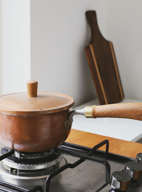 触造TOUGE 手工锻造柚木柄紫铜奶锅汤锅复古家用煮面