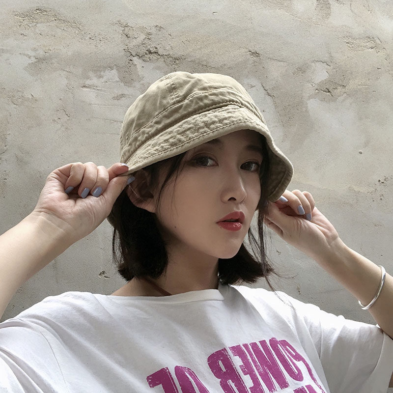 春夏ins小檐水洗纯色防晒渔夫帽