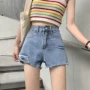 Mùa hè 2019 mới Hàn Quốc quần short ống rộng cạp cao nữ quần lửng cạp cao thô jeans - Quần jean short jean nữ