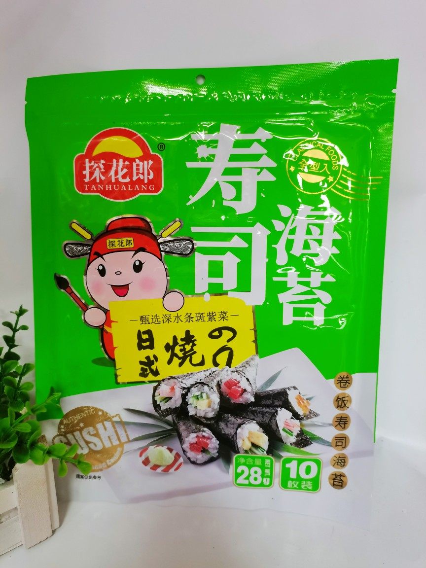 大连品牌探花郎寿司海苔紫菜包饭食材专用10枚大片家用28g送卷帘