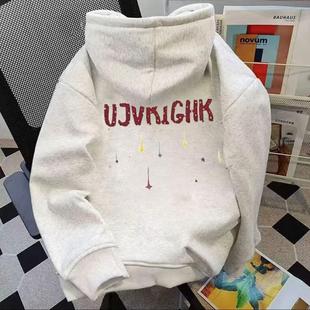 美式 hiphop星星字母连帽卫衣男女秋冬潮牌高级感宽松情侣上衣外套