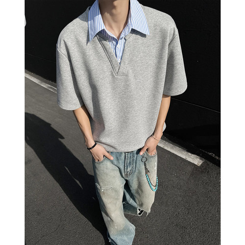 小众设计感假两件t恤男潮牌拼接