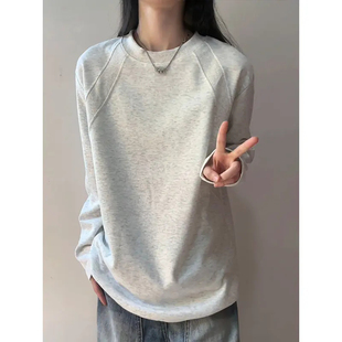 重磅打底衫 白花灰拼接设计感卫衣男秋季 T恤美式 型圆领长袖 boxy版