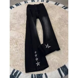 黑色星星刺绣牛仔裤男款春秋新款美式高街vibe裤子宽松直筒微喇裤