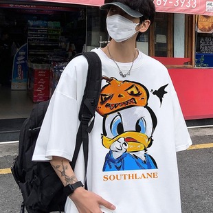 2025新款卡通印花短袖t恤男韩版潮流宽松衣服男设计感半袖情侣装T