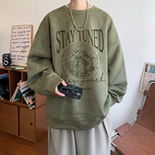 美式 麂皮绒400克重磅圆领卫衣男春秋宽松慵懒风外套宽松休闲衣服