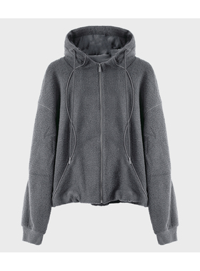 宽松连帽短款开衫卫衣女装秋季休闲摇粒绒