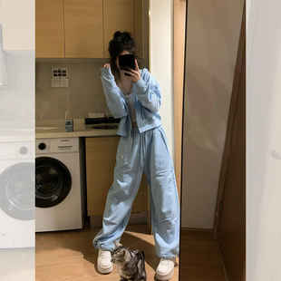 春秋卫衣加绒跑步两件套 休闲运动套装 女冬季 2024新款 学生宽松韩版
