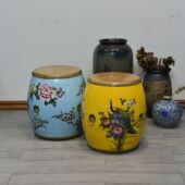 鼓凳可移动仿旧中式 创意实木牛皮彩绘茶几凳梳妆凳换鞋 凳古筝凳子