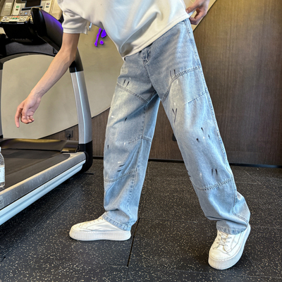 男士夏季手绘牛仔裤薄款直筒裤 C207-70028-P80控118