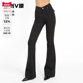 显瘦复古弹力喇叭裤 辣妹修身 致命腰精原创V腰黑色微喇牛仔裤 ABMY