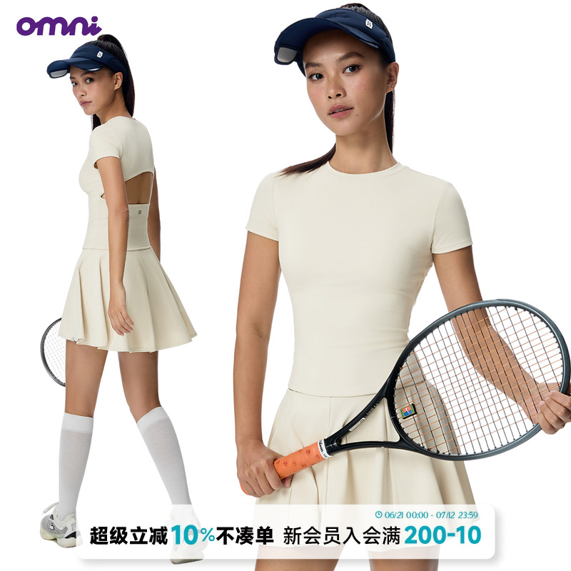 網球運動套裝露背鏤空短袖T恤
