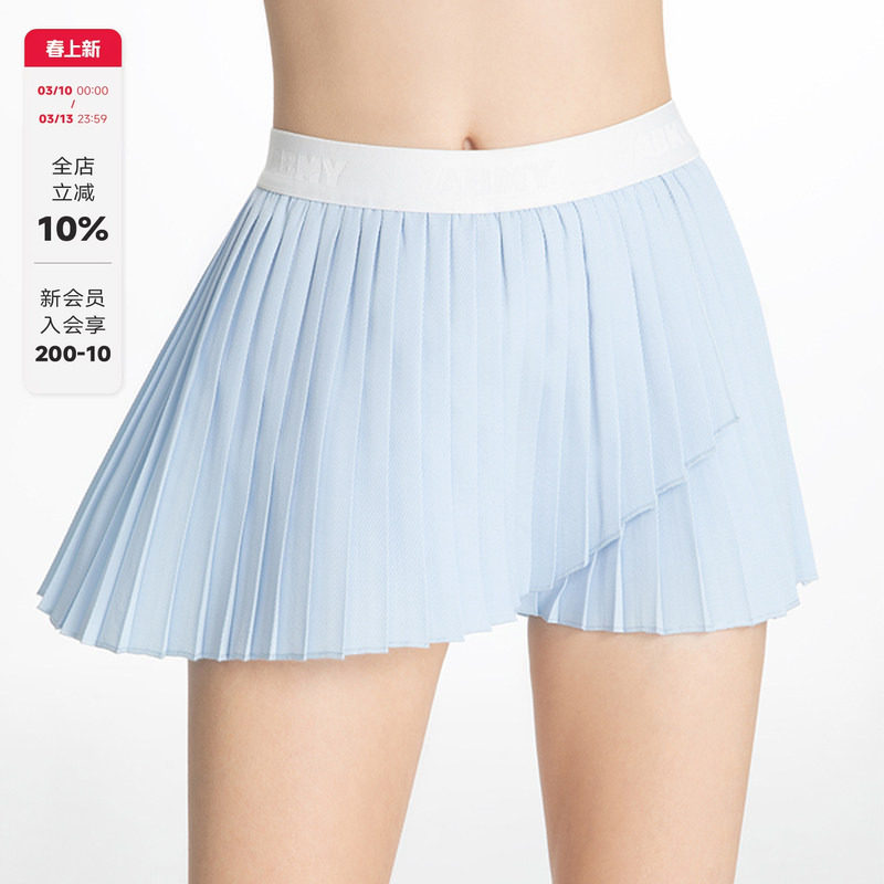 ABMY 夏日海盐 防走光网球运动百褶裙辣妹百搭不规则A字半身裙