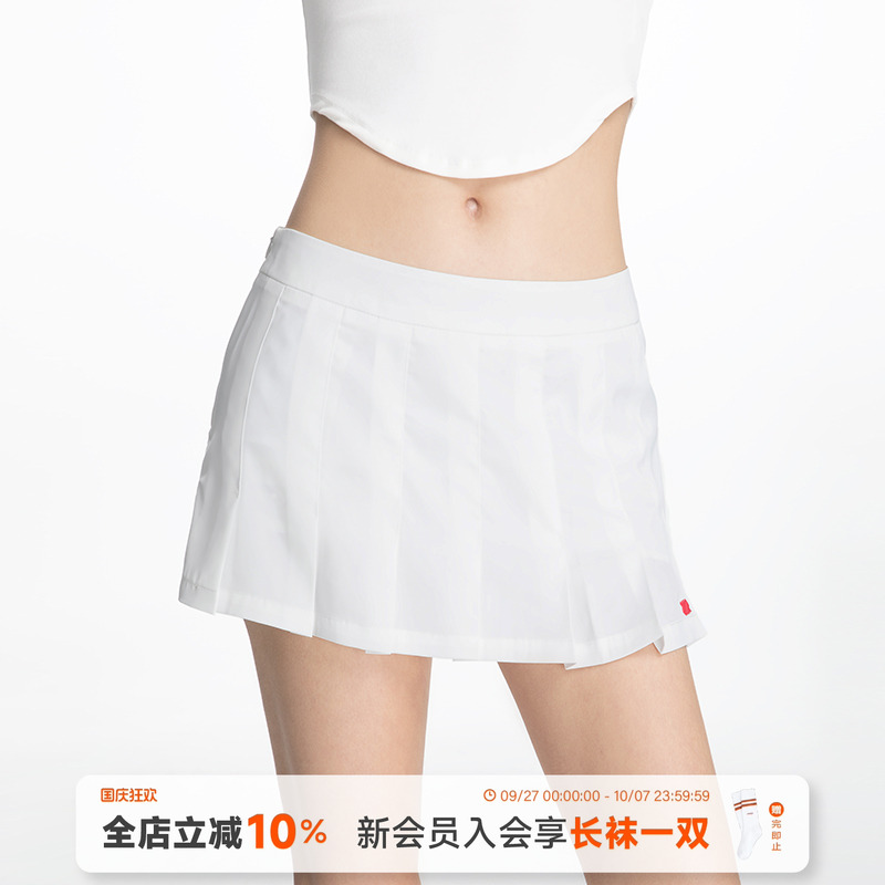 ABMY 美式辣妹低腰超短百褶裙女白色修身显瘦包臀半身裙带底裤