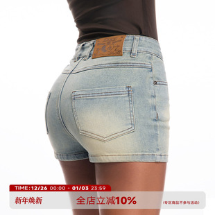 复古辣妹显瘦热裤 ABMY 女弹力紧身美式 性感包臀牛仔短裤 进阶腿精