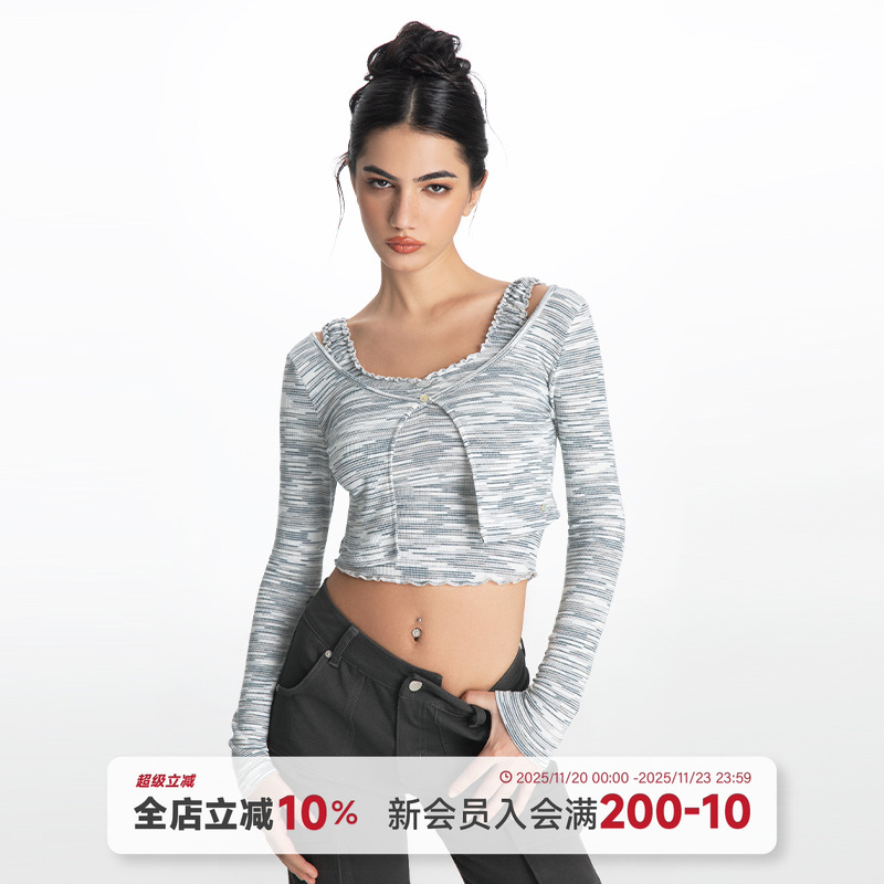 大v领露背绑带灰色防晒开衫