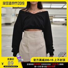 露脐上衣 露肩卫衣女超高腰短款 ABouthexx 欧美简约风休闲显瘦长袖