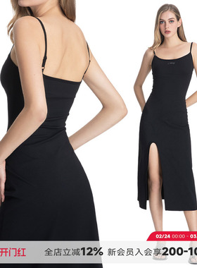 noBra by ABMY 辣妹提臀遮肚塑身吊带裙女黑色性感收腰开衩连衣裙
