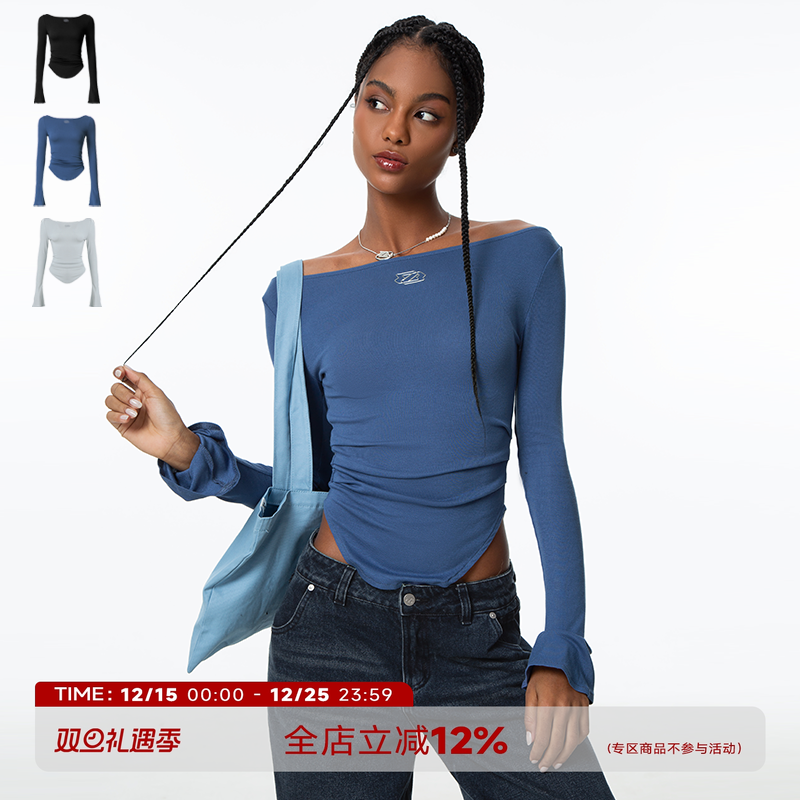 百搭显瘦抽褶一字领内搭T恤