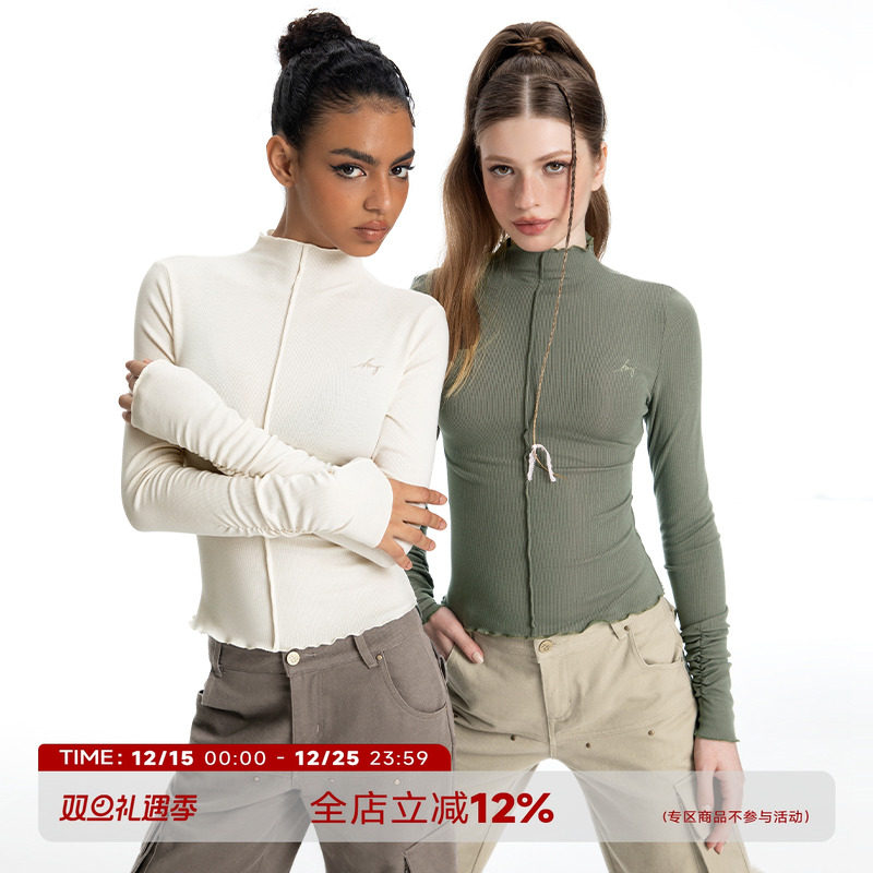 ABMY 甜糯舒芙蕾 辣妹半高领针织打底衫女加绒基础款百搭长袖上衣