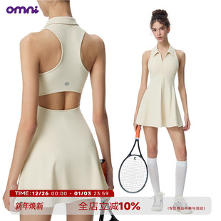 镂空网球运动polo领连衣裙女夏带胸垫工字背心短裙 ABMY omni