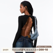 noBra T女 后背镂空绑带BabyT性感露背辣妹高腰带胸垫短袖 ABMY