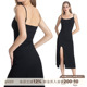 ABMY noBra 辣妹提臀遮肚塑身吊带裙女黑色性感收腰开衩连衣裙