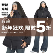 ABMY 白鸭绒高领连帽防风中长款 羽绒服加厚保暖清新抽绳收腰外套