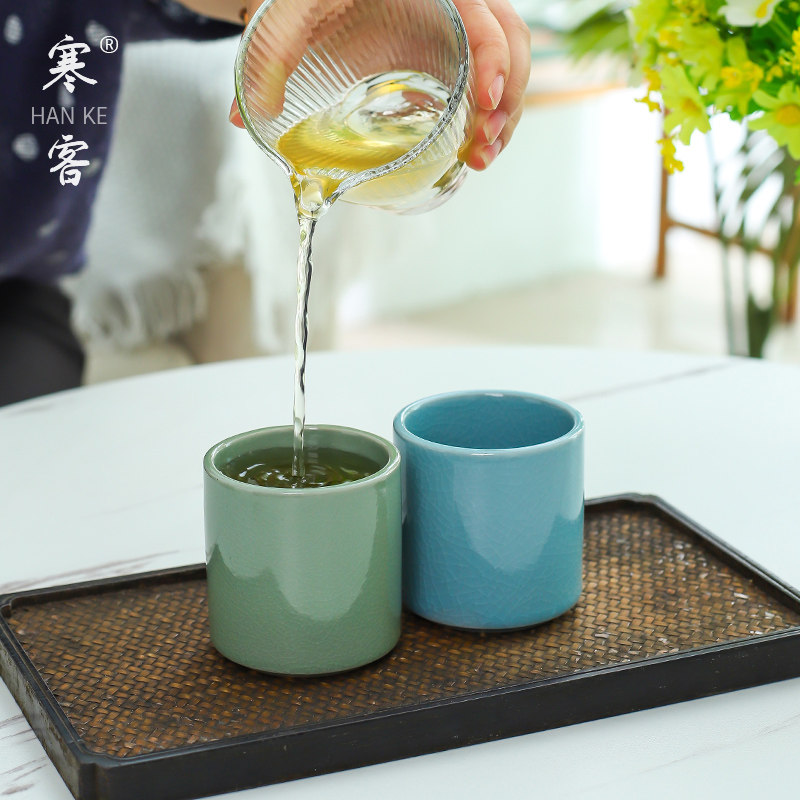 哥窑陶瓷茶杯小号主人杯120毫升开片可养直口杯中式酒杯单杯家用