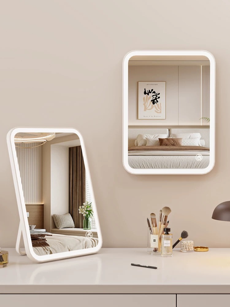 化妆镜led带灯便携折叠学生宿舍男随身办公室梳妆台式桌面小镜子