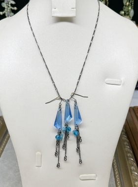 中长款蓝色水晶项链耳环孤品项链老货默认微氧不退换5.4