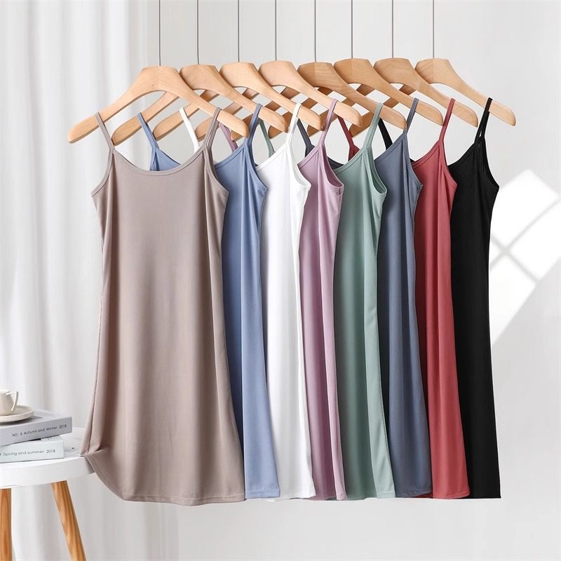 冰丝吊带裙女夏季无袖宽松睡裙可外穿家居连衣裙中长款内搭打底裙