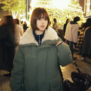 瑾姑娘【羊羔绒】赵露思同款外套 韩版工装小个子中长款派克服女