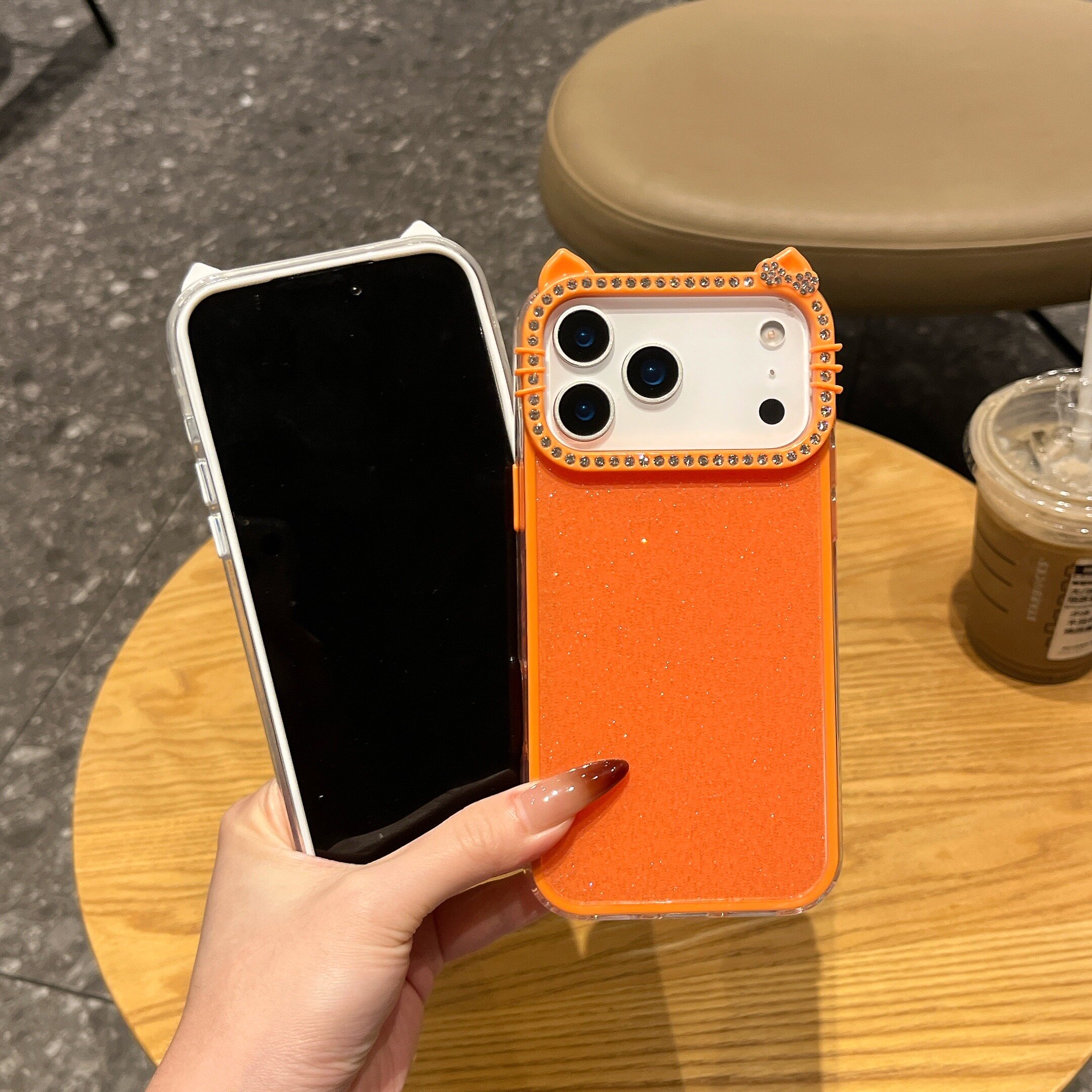 三合一闪粉猫耳朵点钻镜头适用苹果17promax手机壳iPhone16新款15pro高级感14小众女款13/12防摔保护套