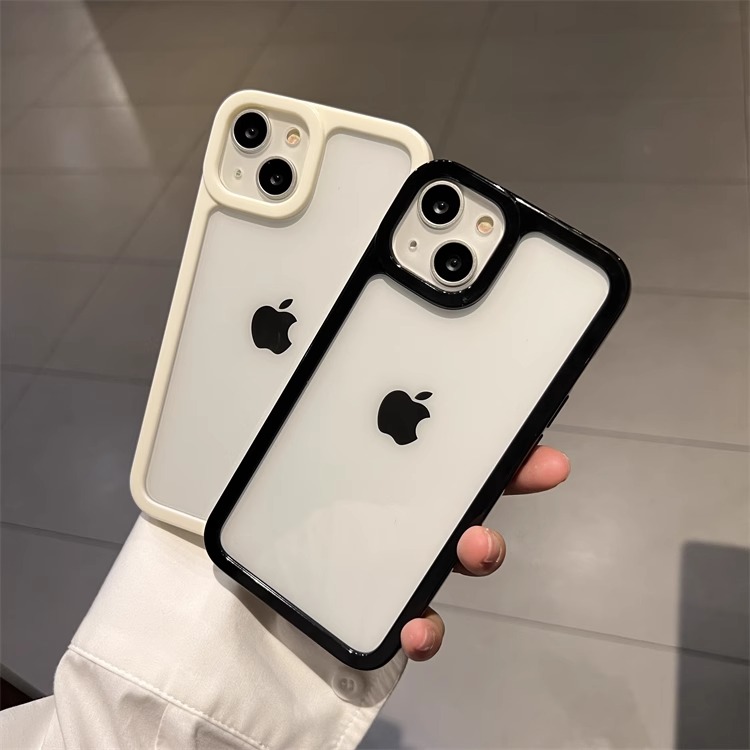 ins简约纯色边框适用iPhone15ProMax苹果13/12手机壳11透明亚克力14promax防摔保护套15pro软边硬壳12pro硅胶