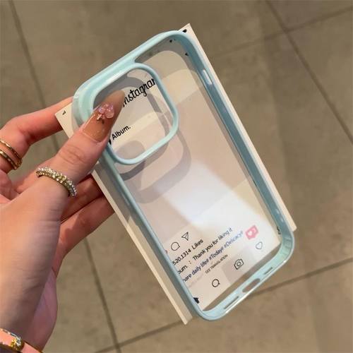 苹果16 ins风简约纯色边框16promax手机壳透明高级感iPhone15Pro新款女14pm超火情侣13高颜值12防摔11亚克力