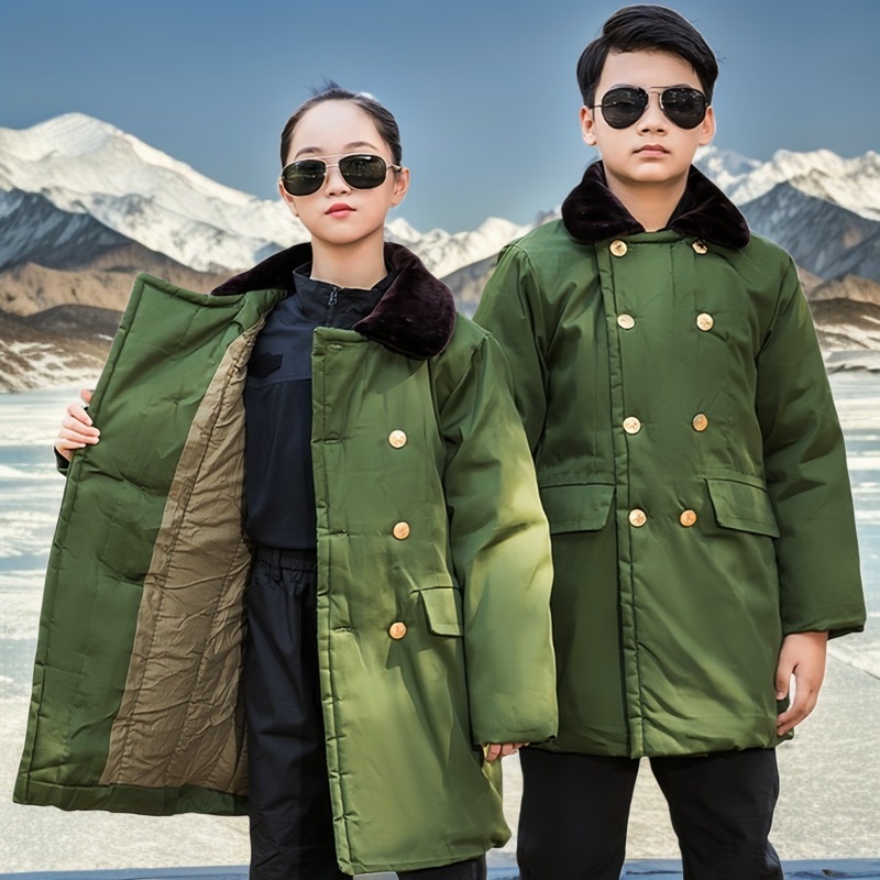 儿童军大衣男童军绿色棉袄