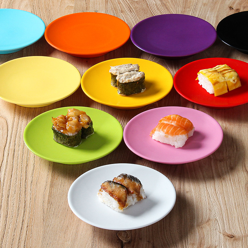 密胺餐具日式回转寿司盘子圆形平盘仿瓷自助餐厅旋转展示碟