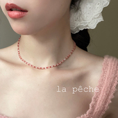 peche「野莓」小众设计芭蕾少女风撞色浅粉串珠细项链锁骨链