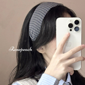 rosepeach「学院做派」小众少女miu系韩版 气质布艺格纹超宽发箍