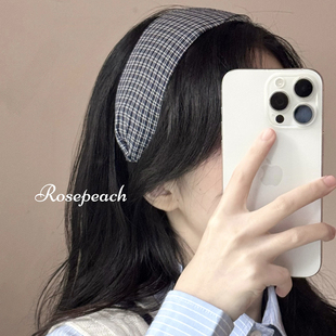 rosepeach「学院做派」小众少女miu系韩版气质布艺格纹超宽发箍