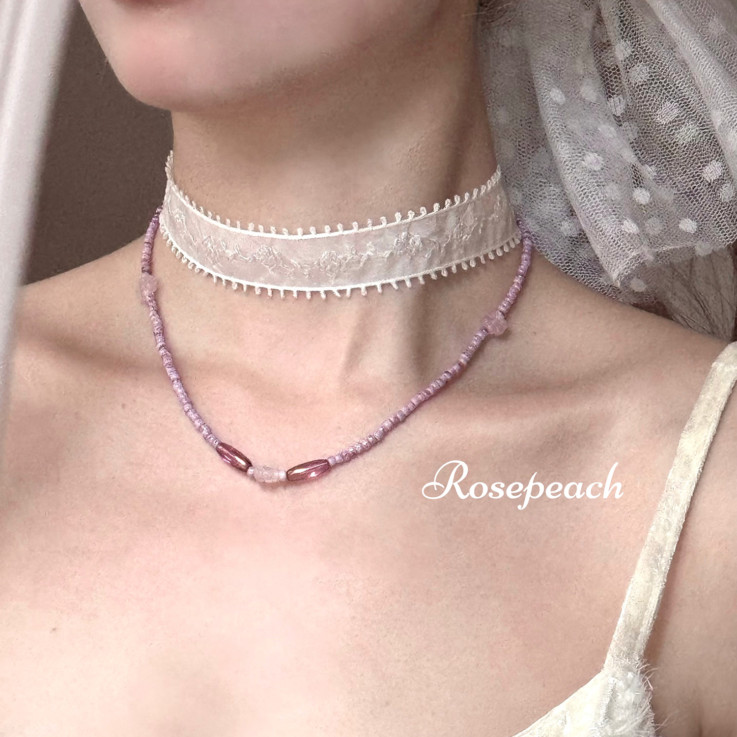 rosepeach「莫奈花园」原创小众复古法式少女蕾丝串珠choker项链