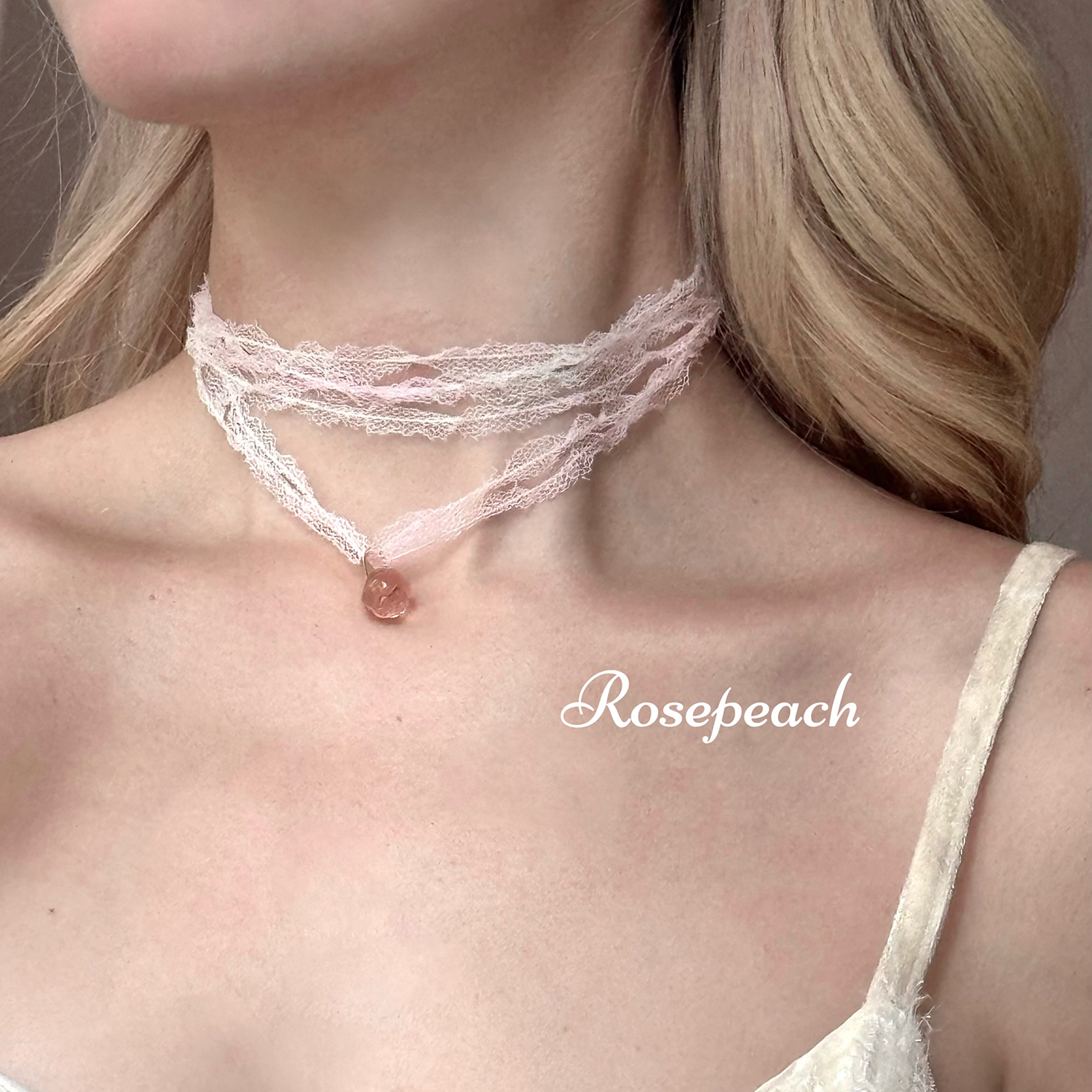 rosepeach「Elsa」原创小众欧若拉法式少女蕾丝网纱仙女叠戴项链