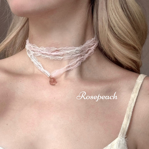 rosepeach「Elsa」原创小众欧若拉法式少女蕾丝网纱仙女叠戴项链