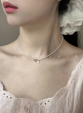 rosepeach「浅春系列」原创小众法式少女百搭浅粉紫捷克串珠项链