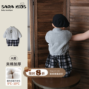 婴儿分体套装冬季男宝宝衣服冬装保暖小月龄棉衣外套卫裤两件套韩