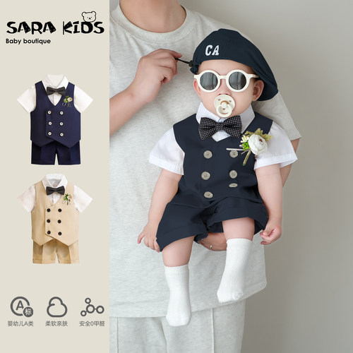 婴幼儿套装夏季新款男宝宝衣服洋气周岁男童生日礼服时髦外出夏装