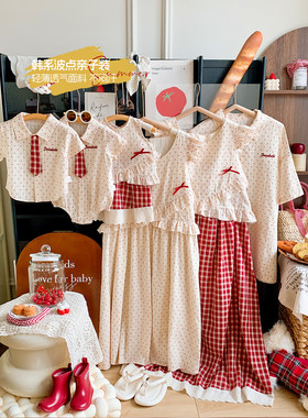 sarakids百日宴亲子装一家三口母女穿搭套装夏薄款全家福裙子夏装