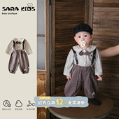 春季 童装 新款 周岁绅士小童衬衣背带裤 洋气男宝宝衣服春装 婴儿套装