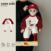 婴儿衣服春季 爬服外出服 男宝宝连体衣满月百天超萌小月龄哈衣春装